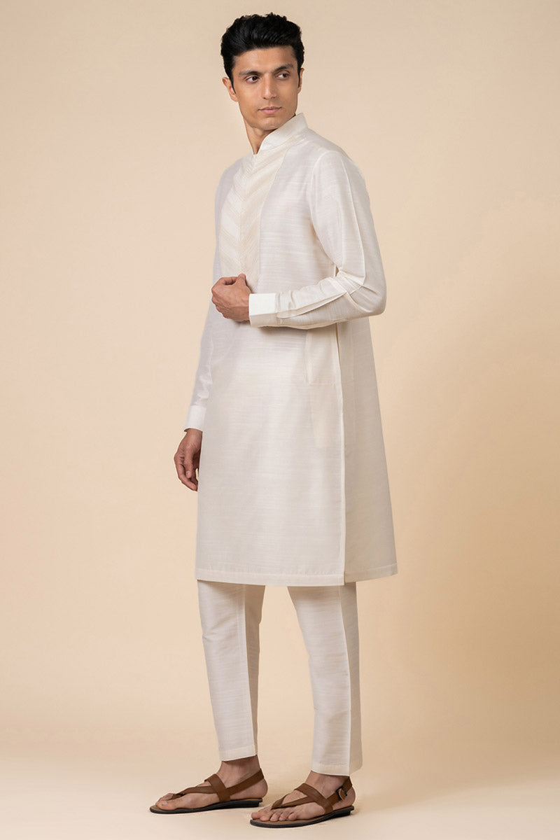 Ivory Kurta Set with Pintuck Yoke Detailing