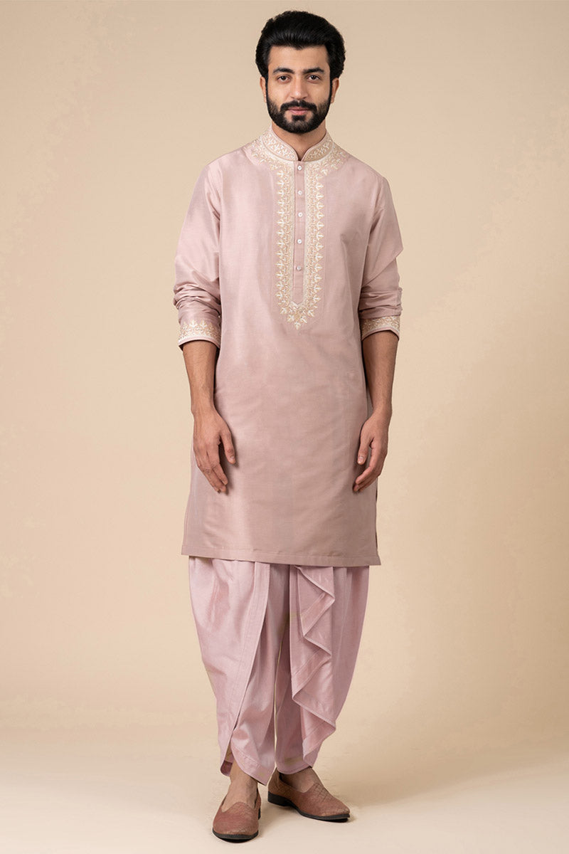 Pink Kurta Set With Swarovski Detailing