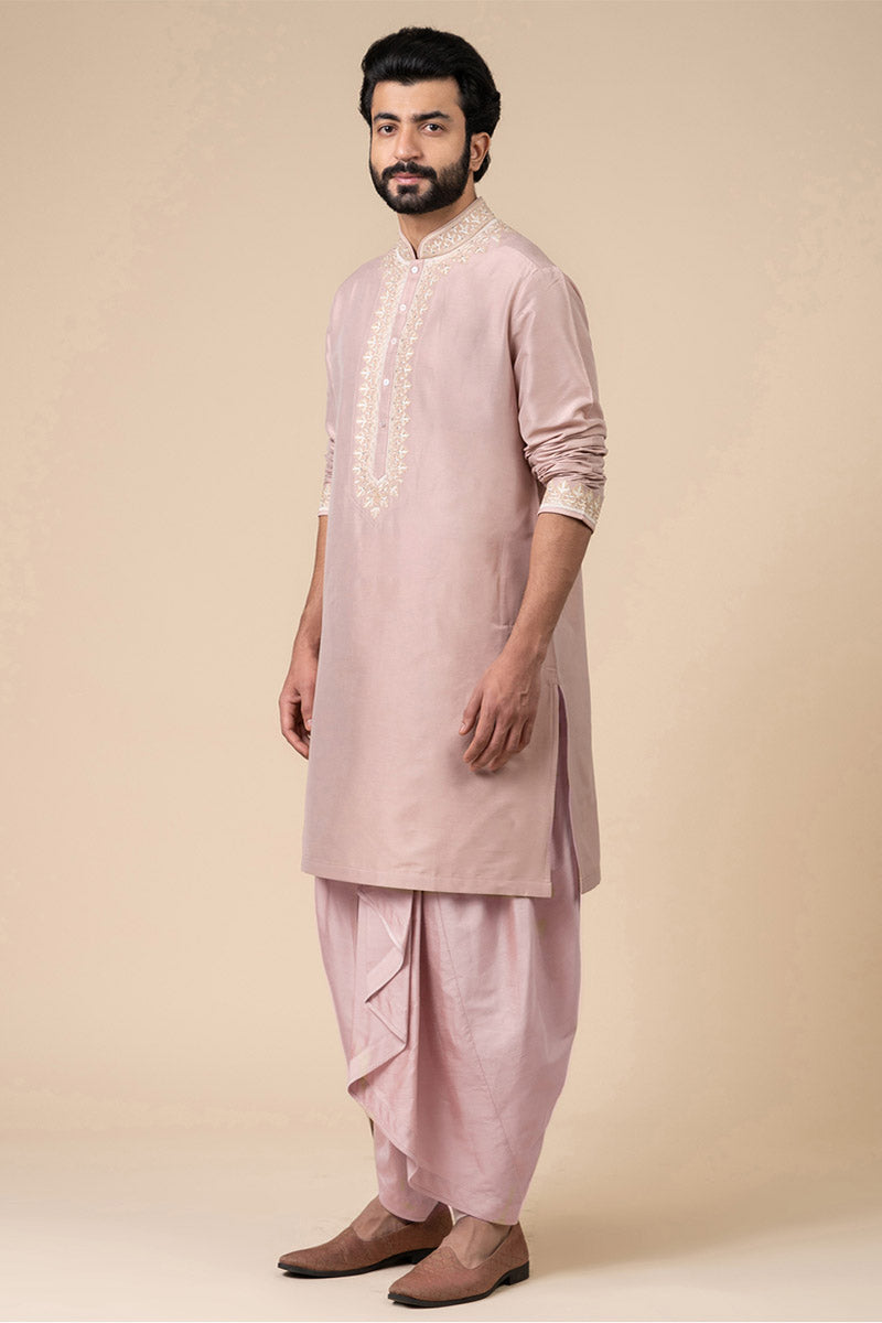 Pink Kurta Set With Swarovski Detailing