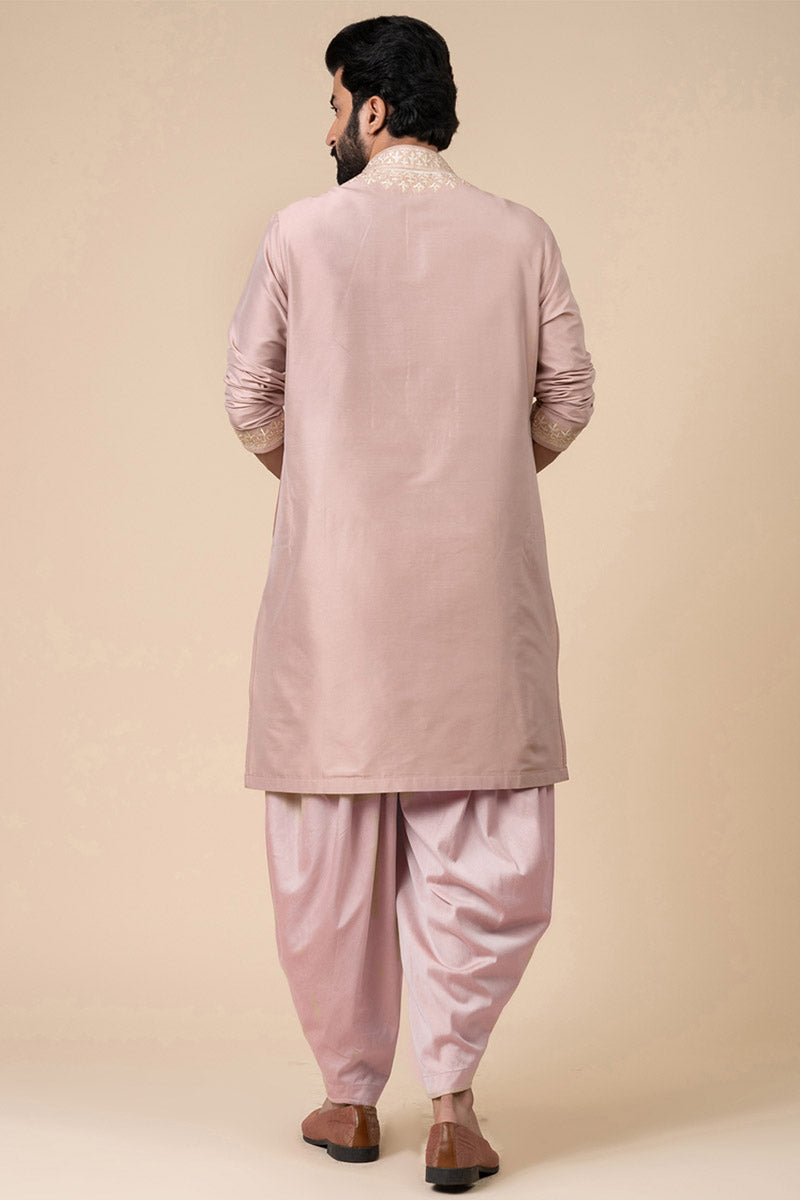 Pink Kurta Set With Swarovski Detailing