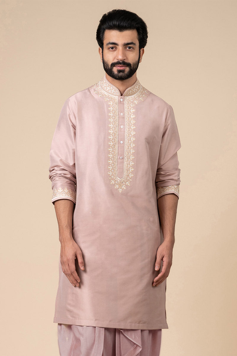 Pink Kurta Set With Swarovski Detailing