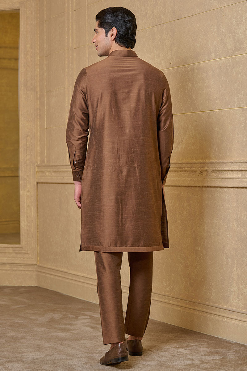 Brown Kurta Set With Pintuck Yoke Detailing