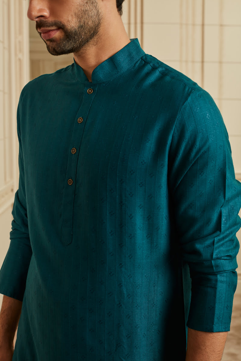 Teal Textured Kurta Set