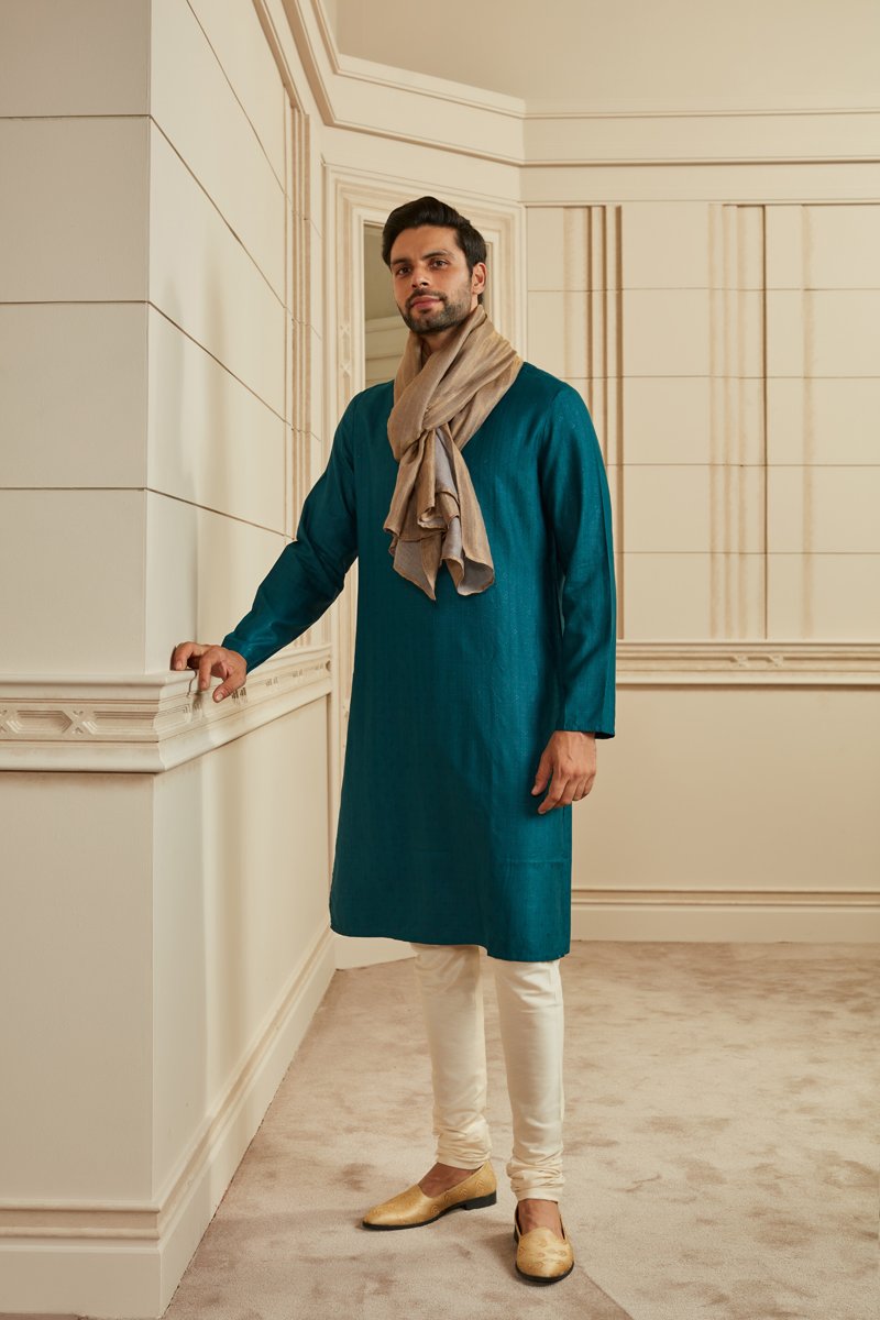 Teal Textured Kurta Set