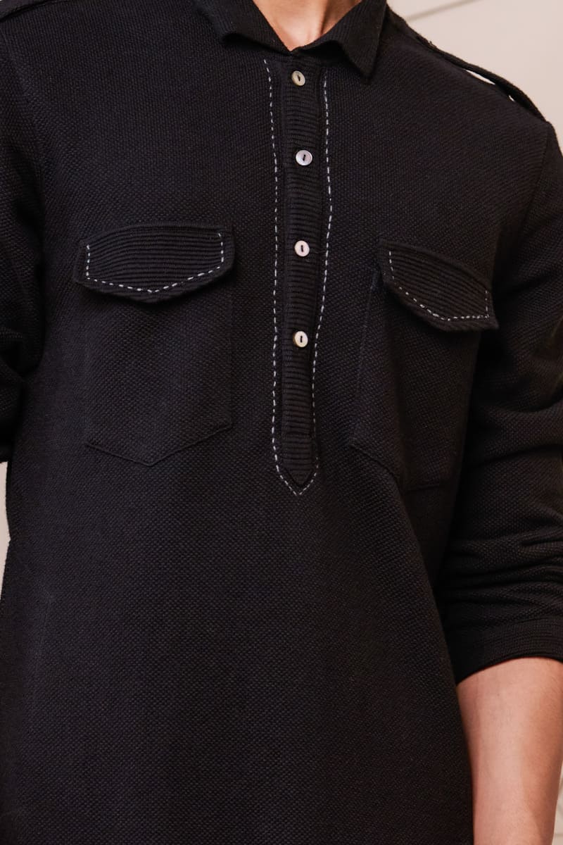 Black Kurta Set With Kantha Stitch Detailing