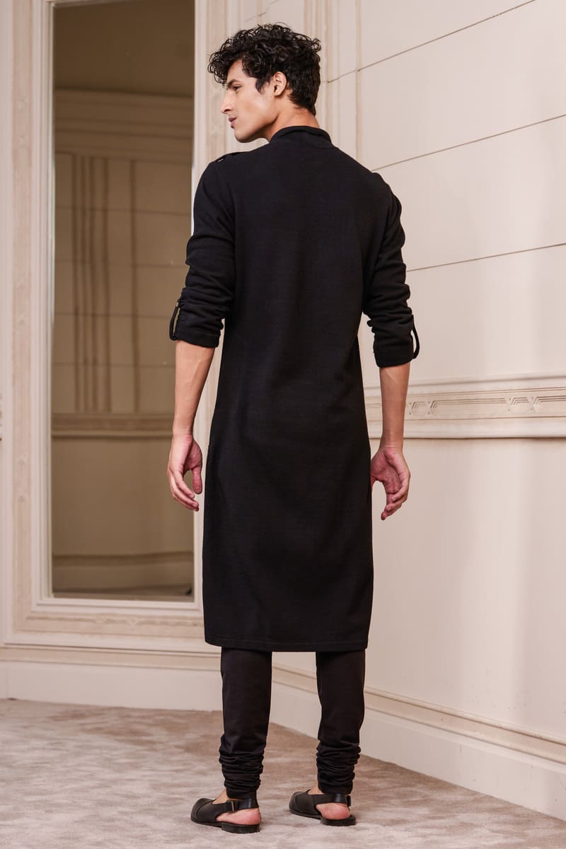 Black Kurta Set With Kantha Stitch Detailing