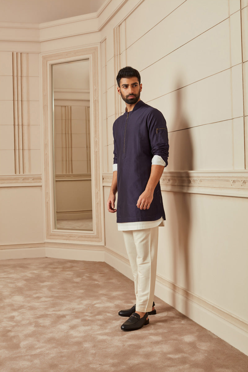 Navy Kurta Set With Jaali Detailing