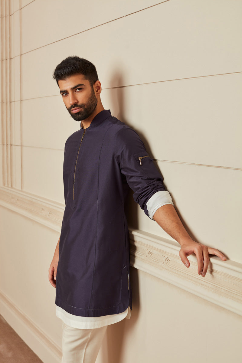 Navy Kurta Set With Jaali Detailing