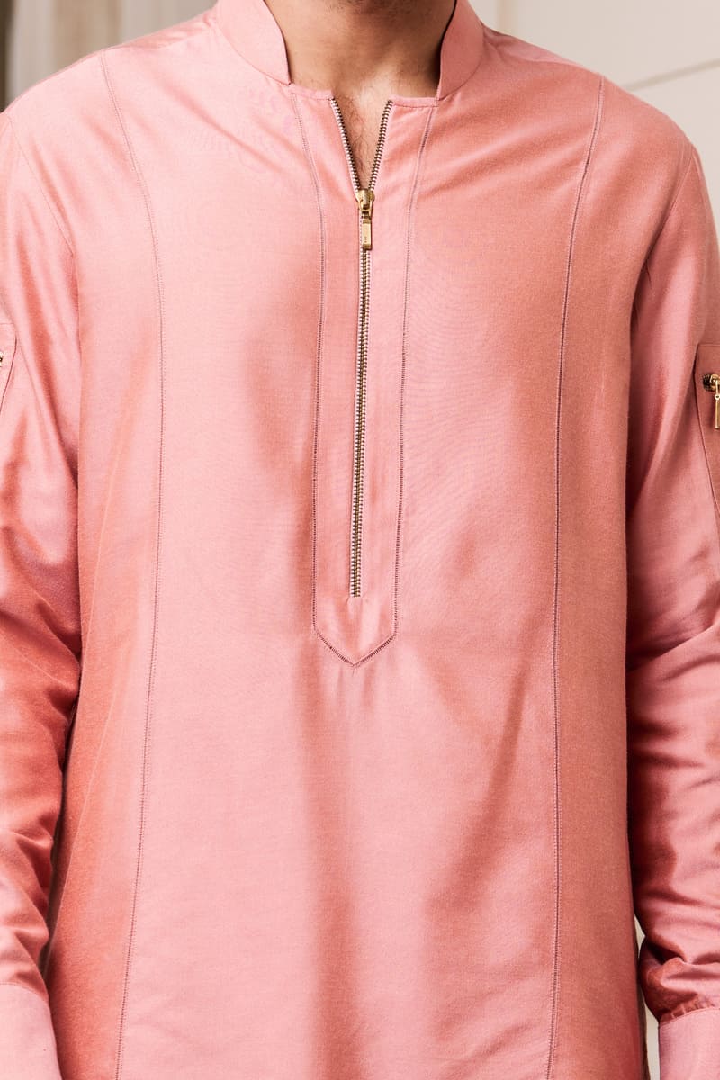 Pink Kurta Set With Jaali Detailing