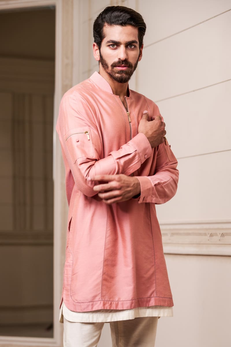 Pink Kurta Set With Jaali Detailing