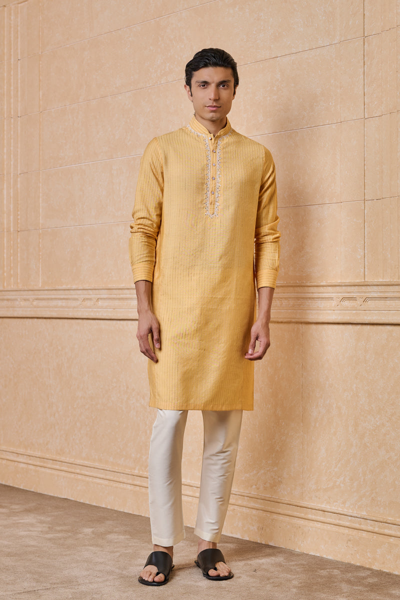 Yellow Embroidered Textured Kurta Set