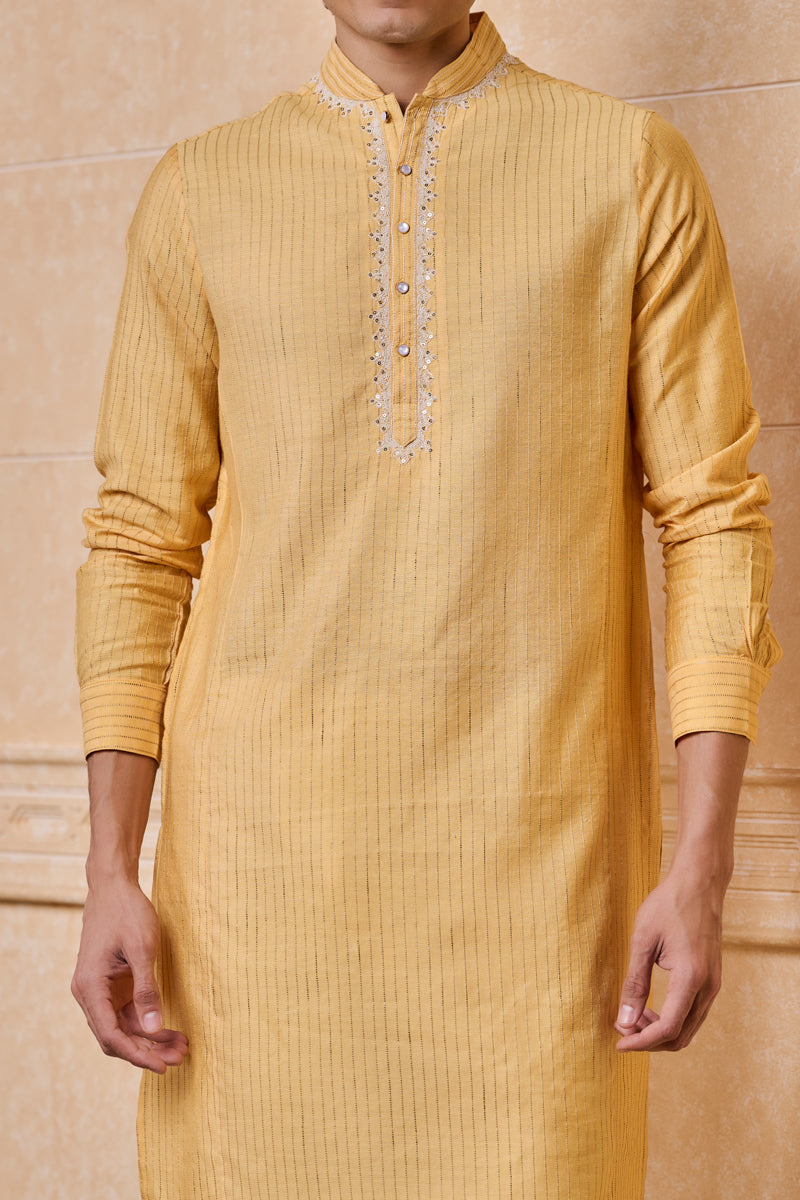 Yellow Embroidered Textured Kurta Set