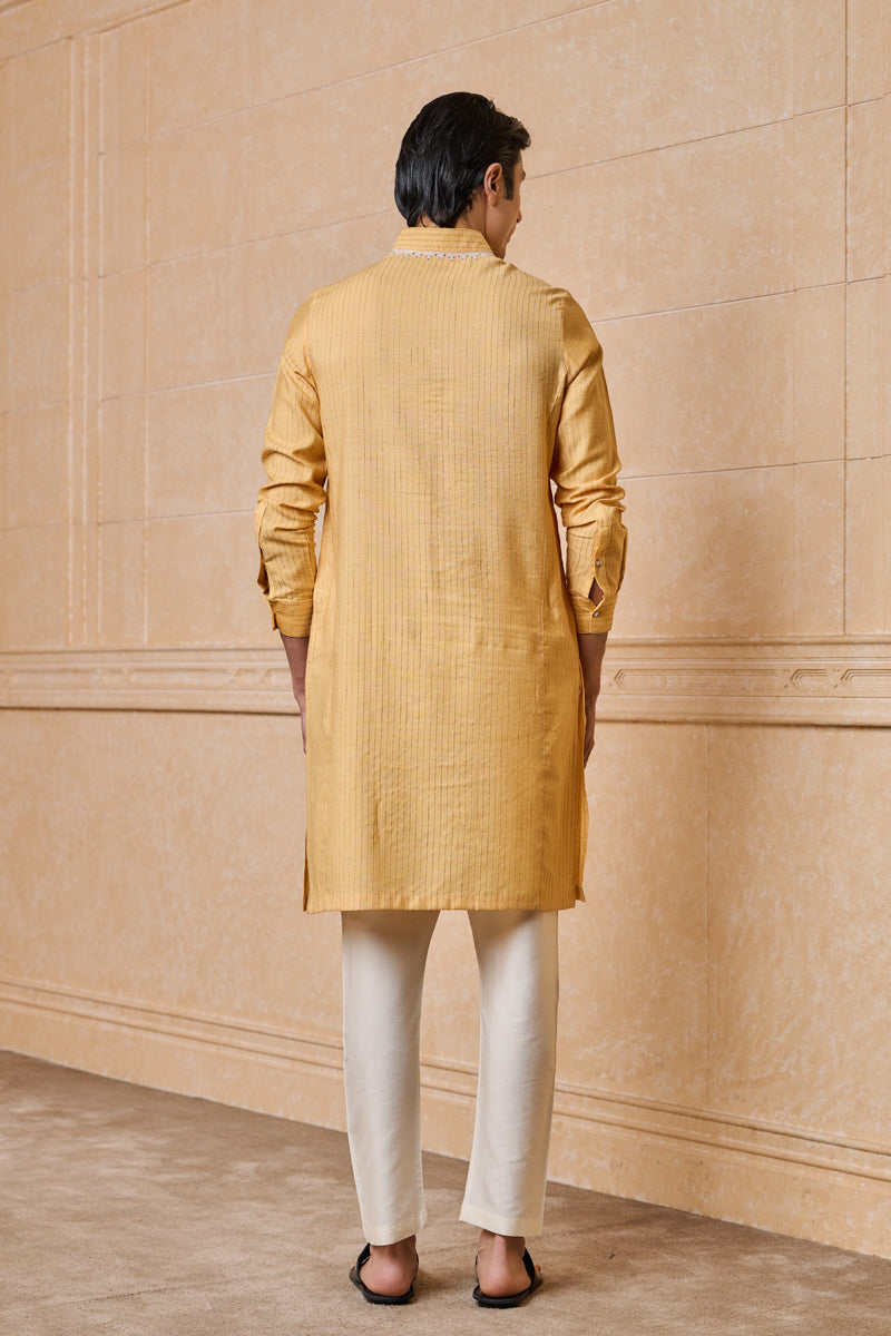 Yellow Embroidered Textured Kurta Set