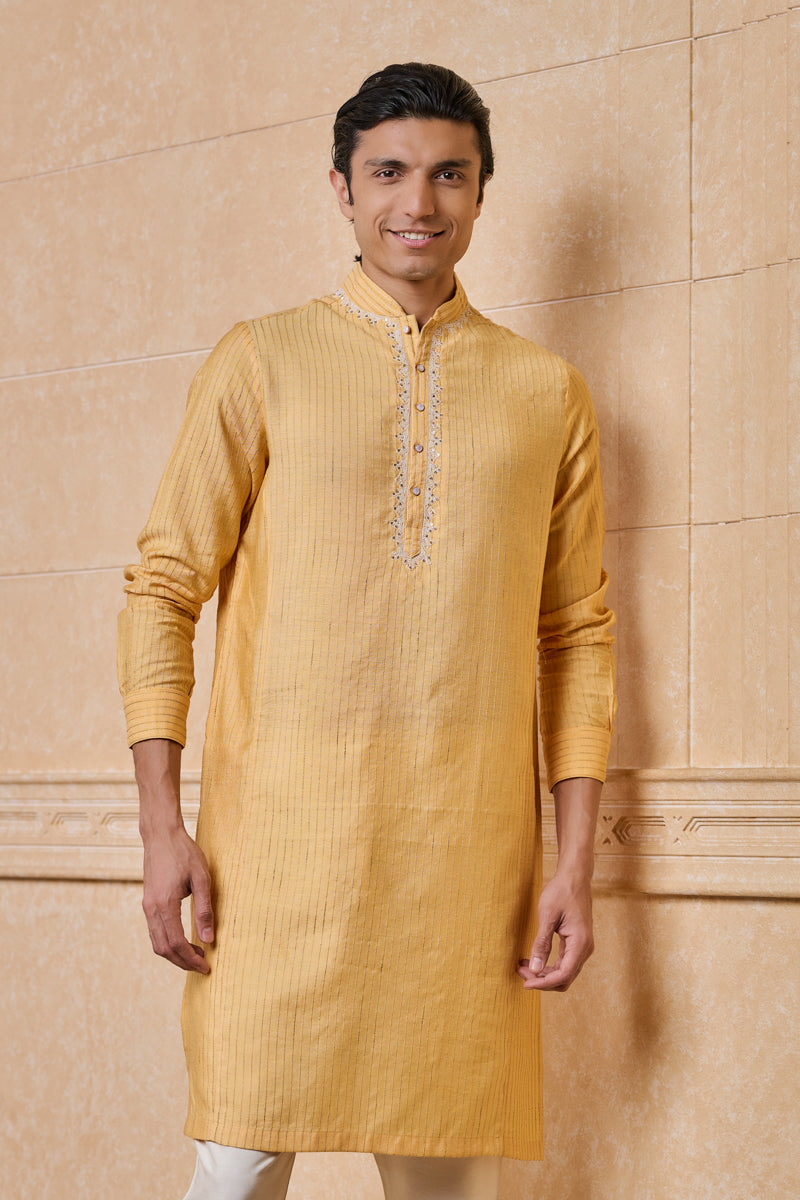 Yellow Embroidered Textured Kurta Set