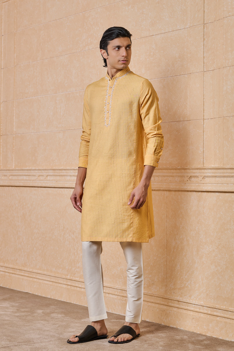 Yellow Embroidered Textured Kurta Set