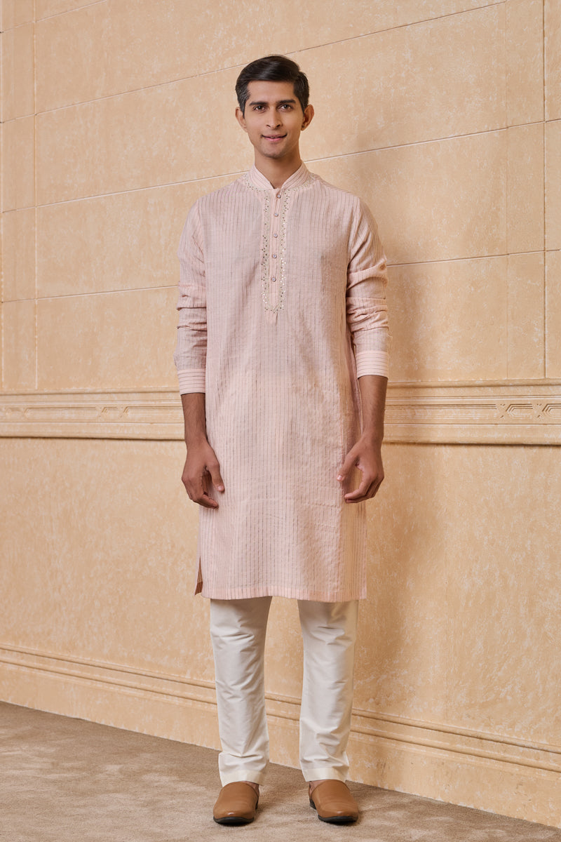 Pink Embroidered Textured Kurta Set