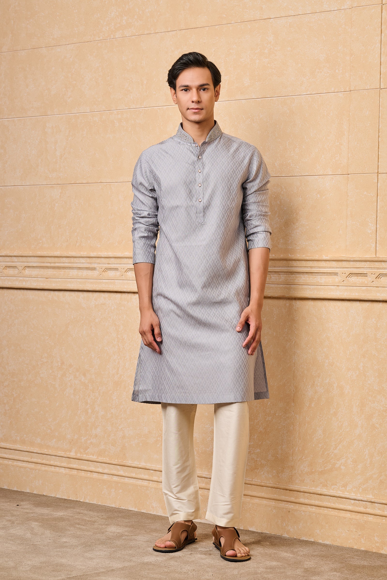 Light Blue Embroidered Jacquard Kurta Set