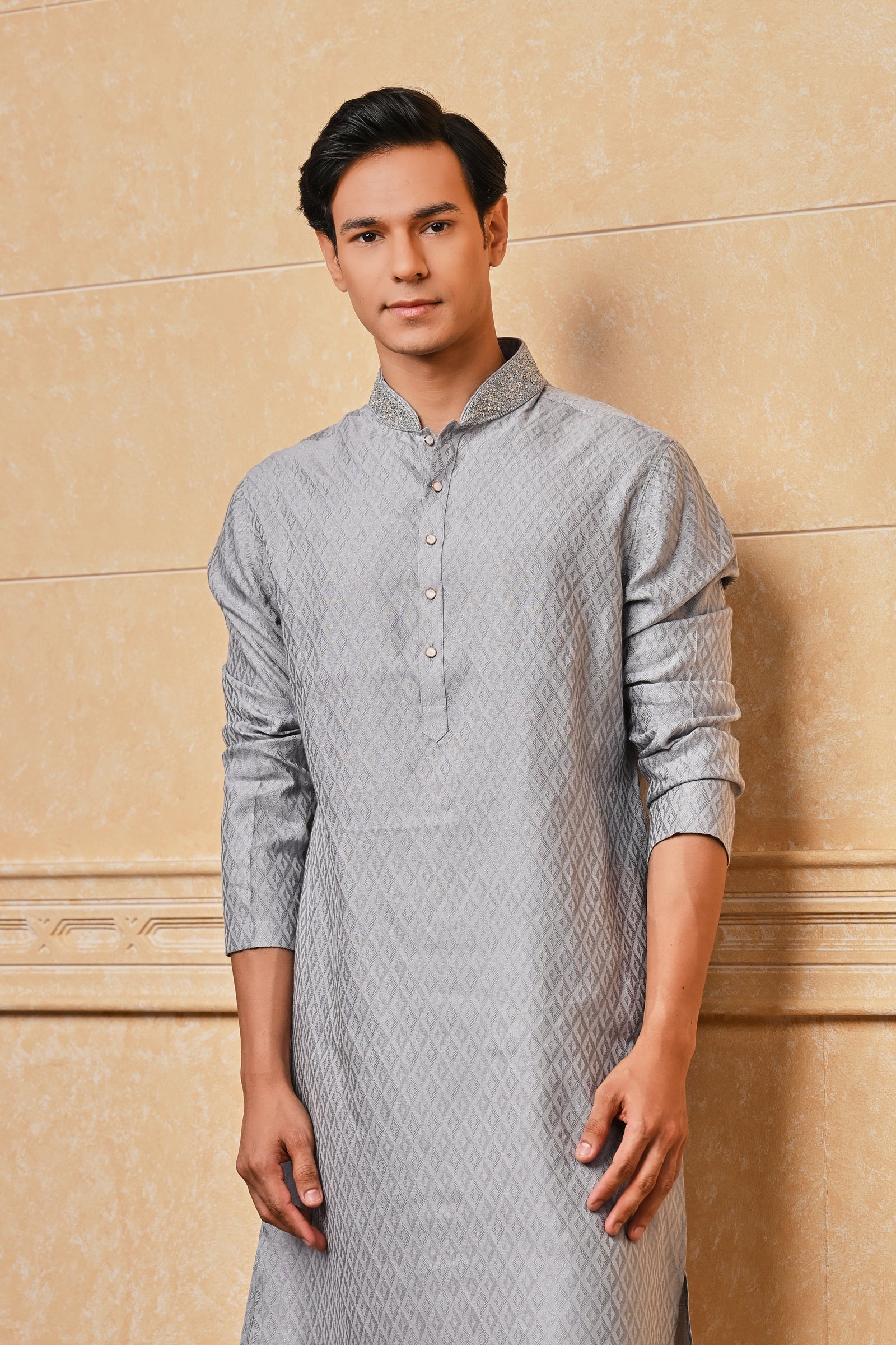 Light Blue Embroidered Jacquard Kurta Set