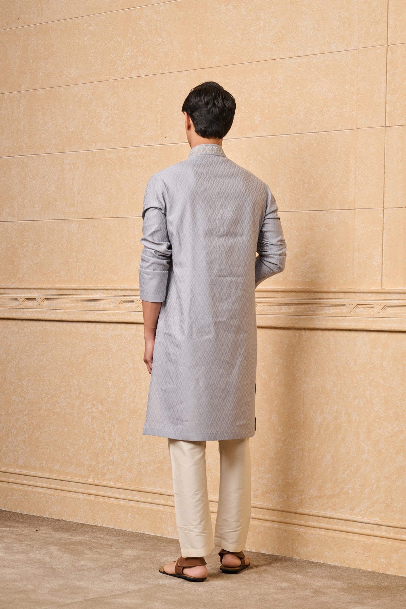 Light Blue Embroidered Jacquard Kurta Set