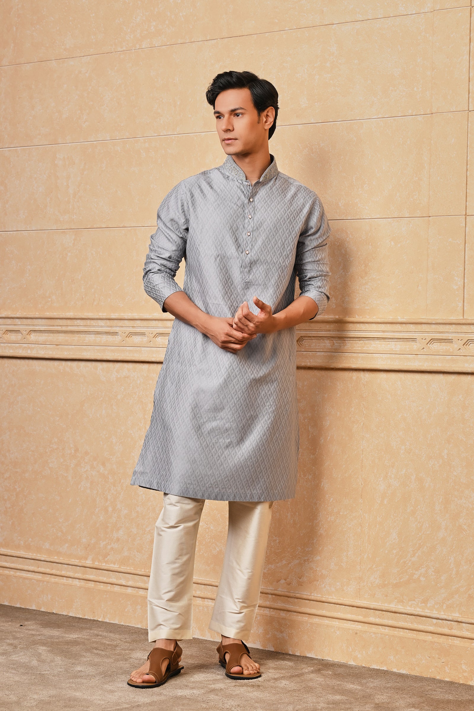 Light Blue Embroidered Jacquard Kurta Set