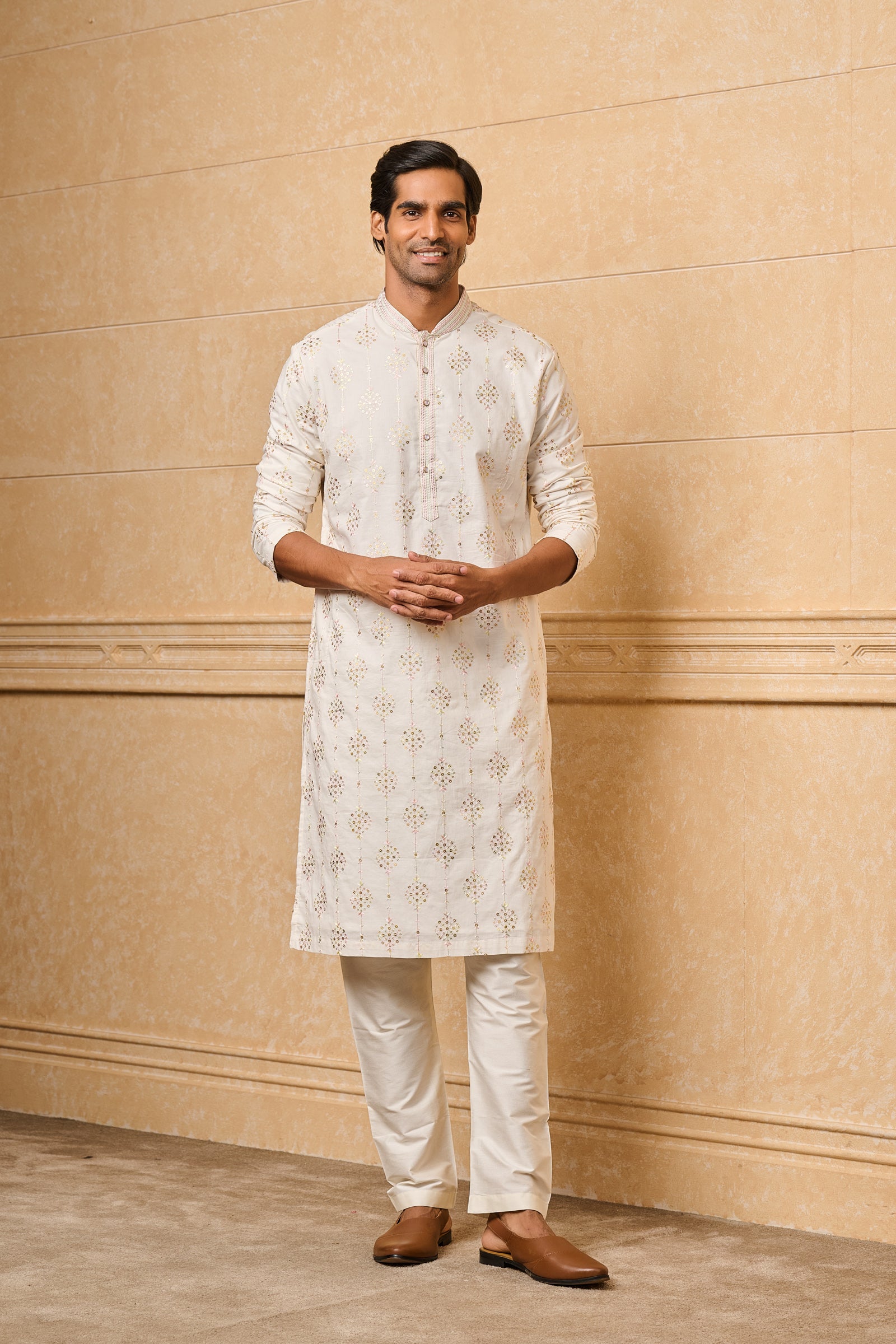 White Cotton Embroidered Kurta Set