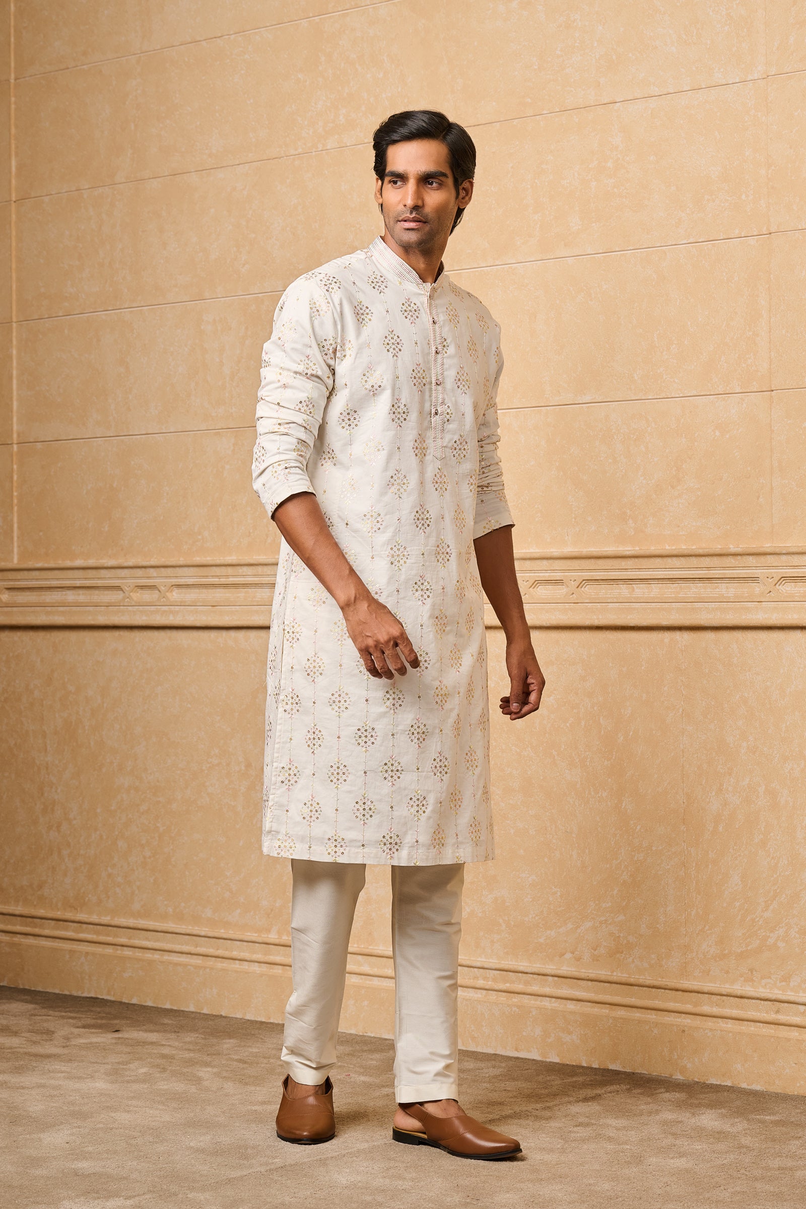 White Cotton Embroidered Kurta Set