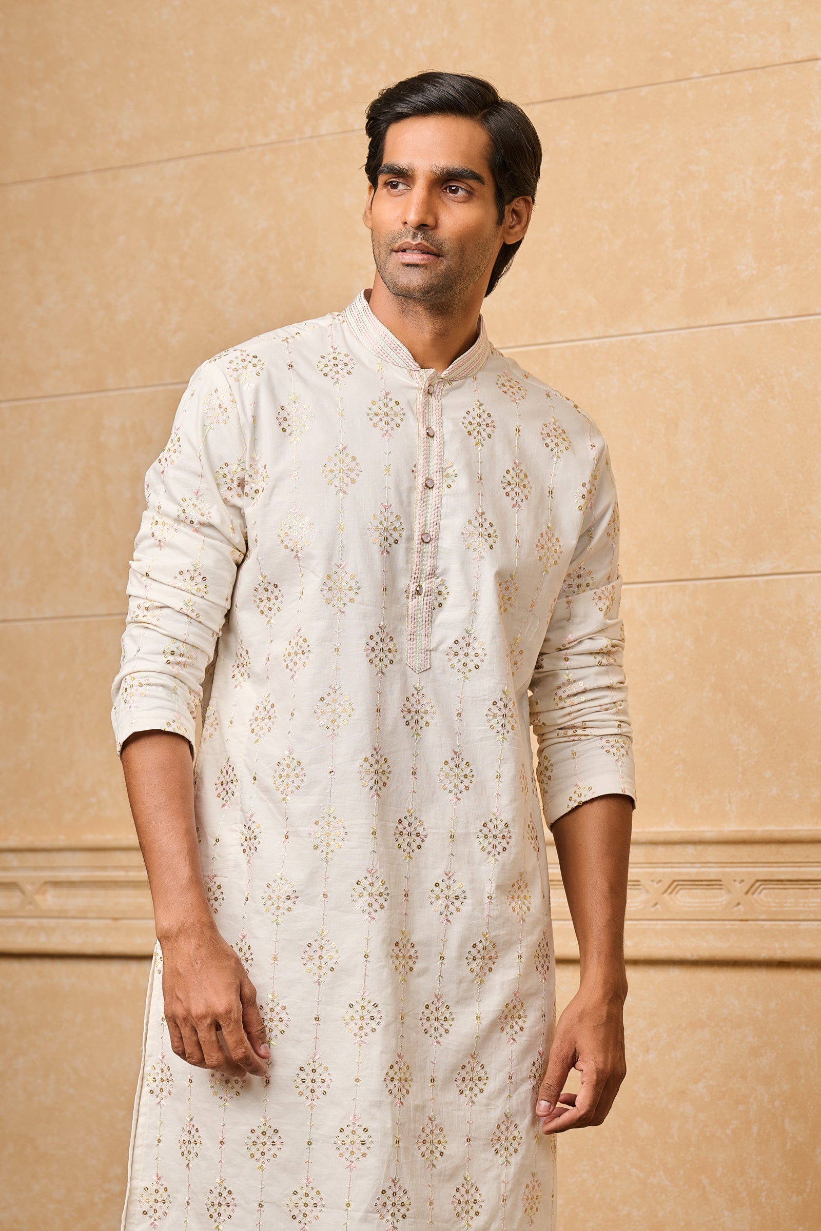 White Cotton Embroidered Kurta Set