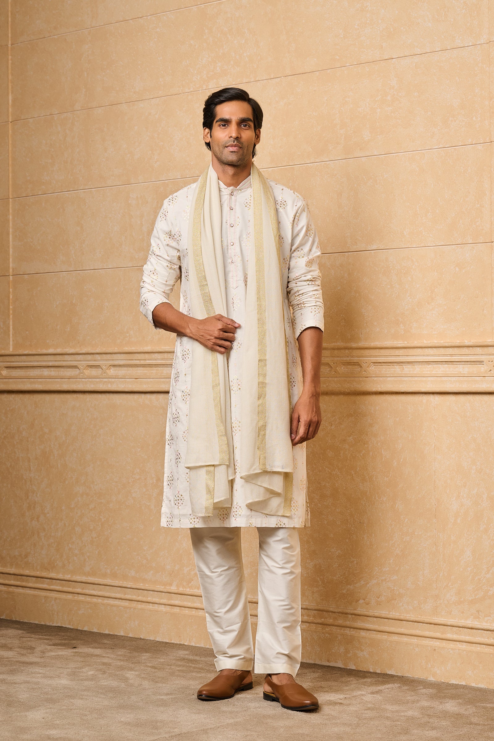 White Cotton Embroidered Kurta Set