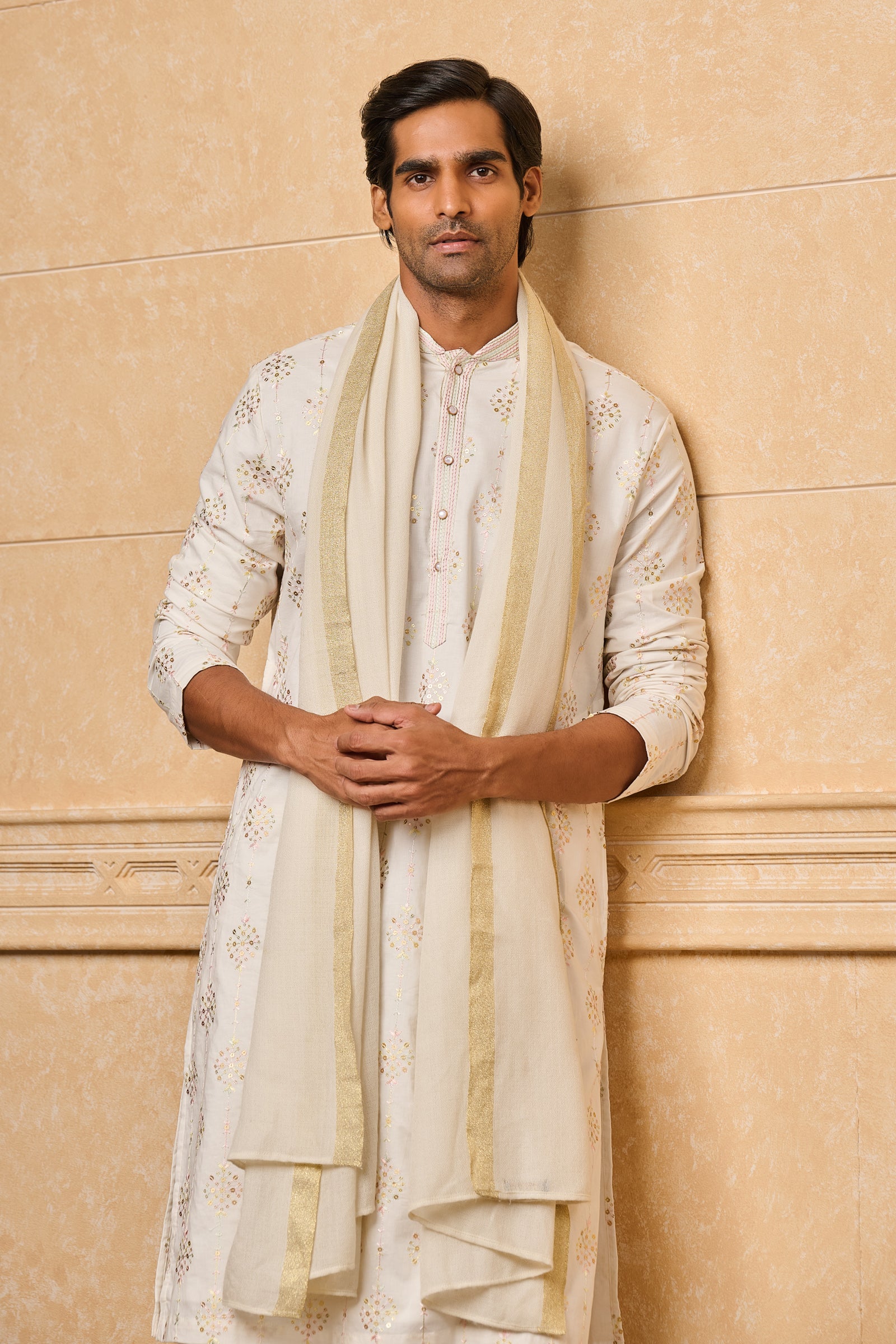 White Cotton Embroidered Kurta Set