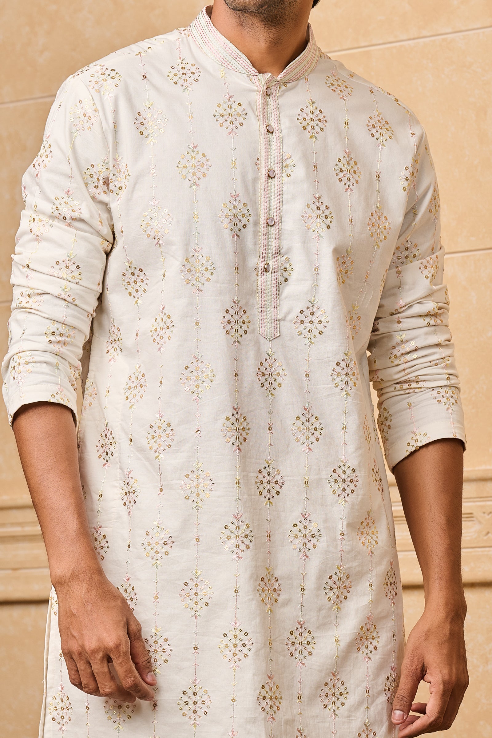 White Cotton Embroidered Kurta Set