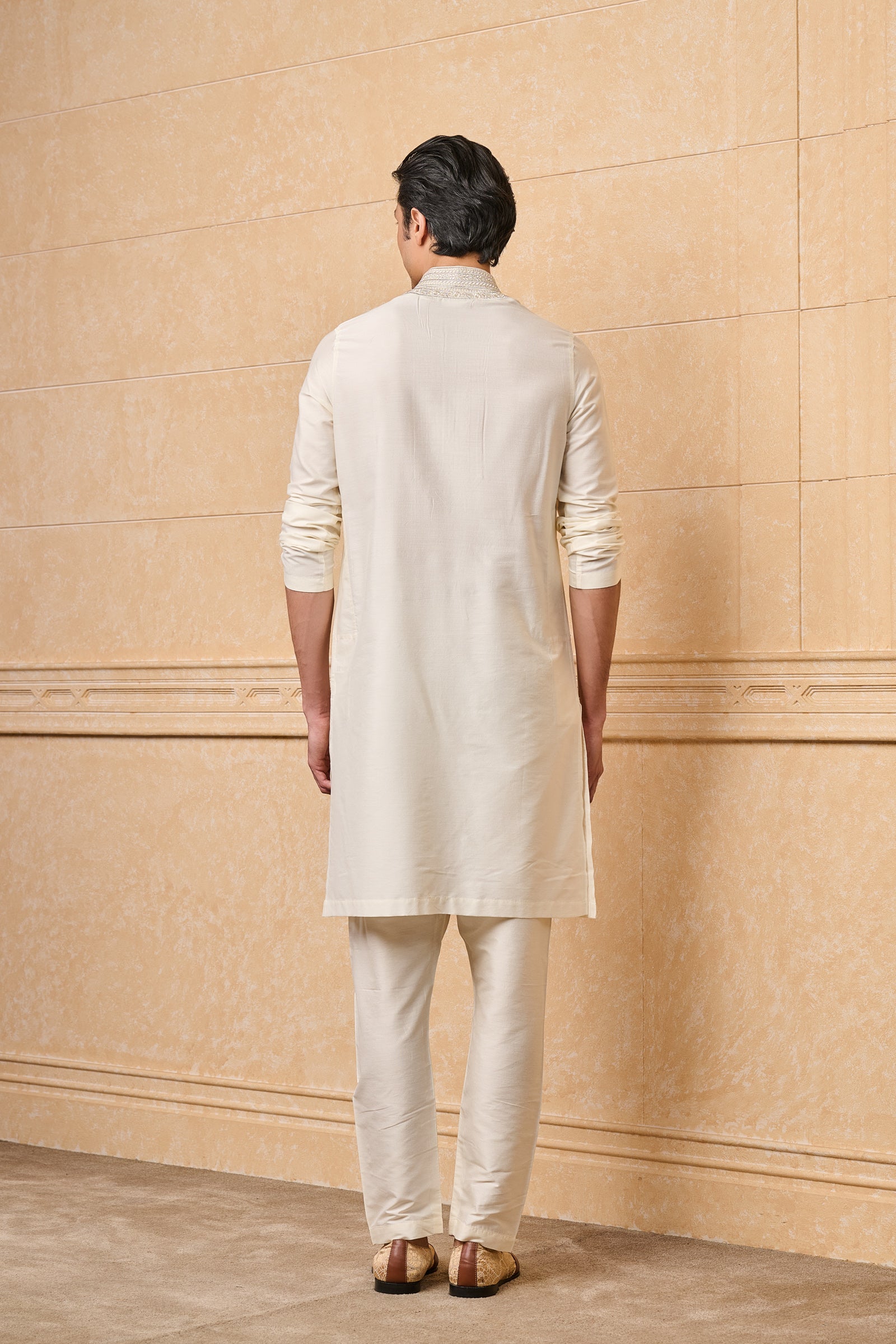 Ivory Kurta Set With Dori Embroidered Placket and Collar