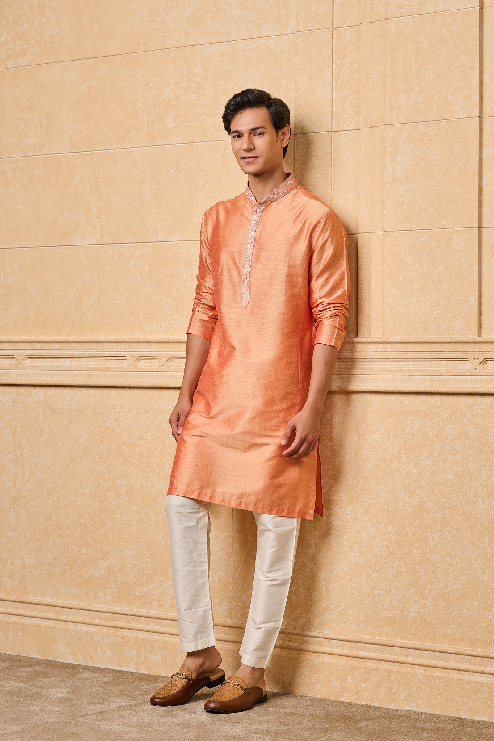 Peach Embroidered Kurta Set