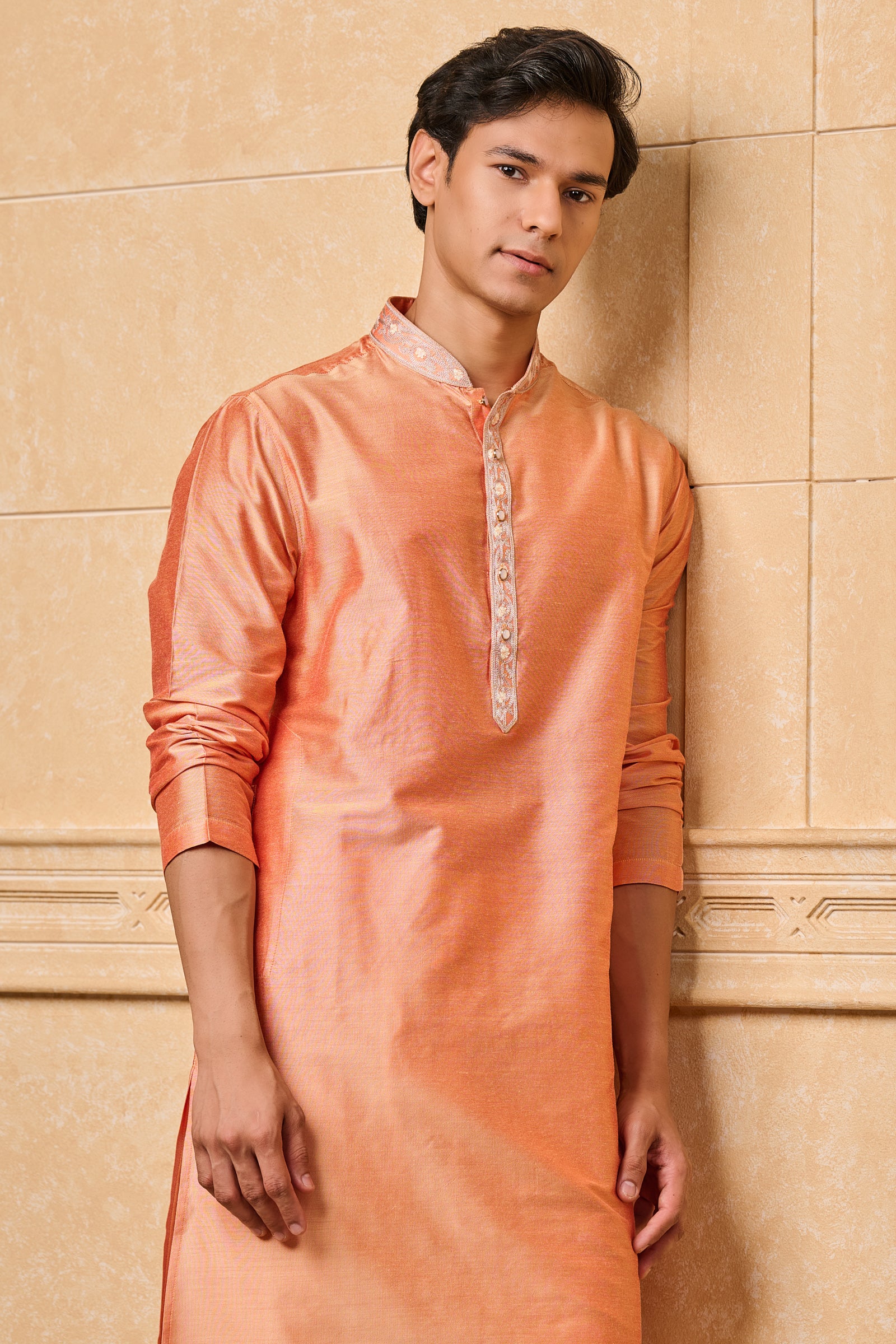 Peach Embroidered Kurta Set