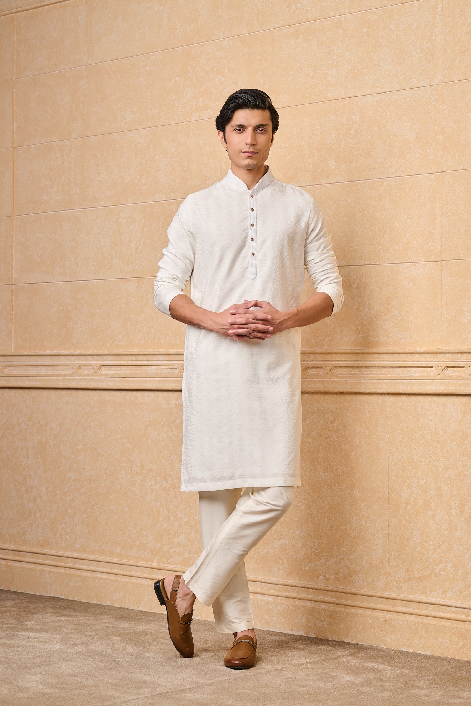 Classic White Jacquard Kurta Set