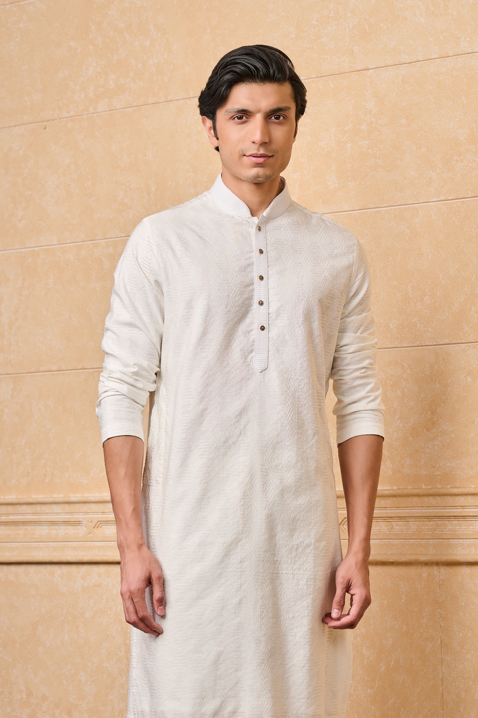 Classic White Jacquard Kurta Set