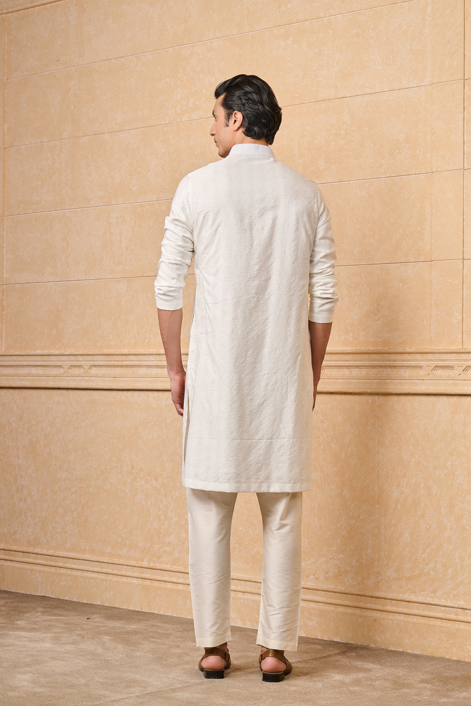 Classic White Jacquard Kurta Set