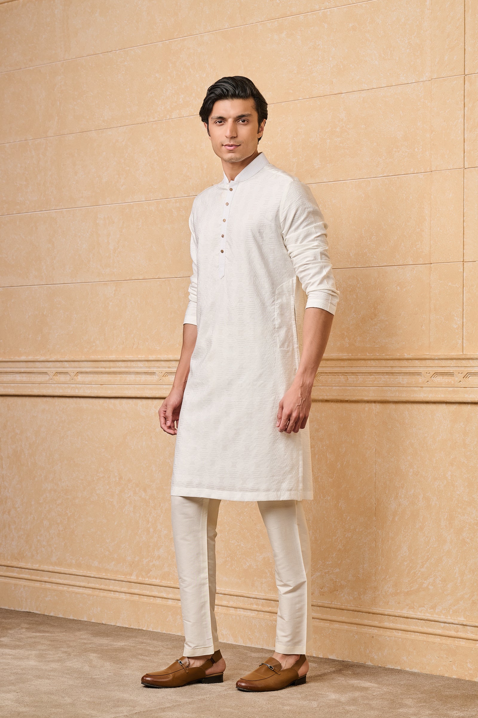 Classic White Jacquard Kurta Set