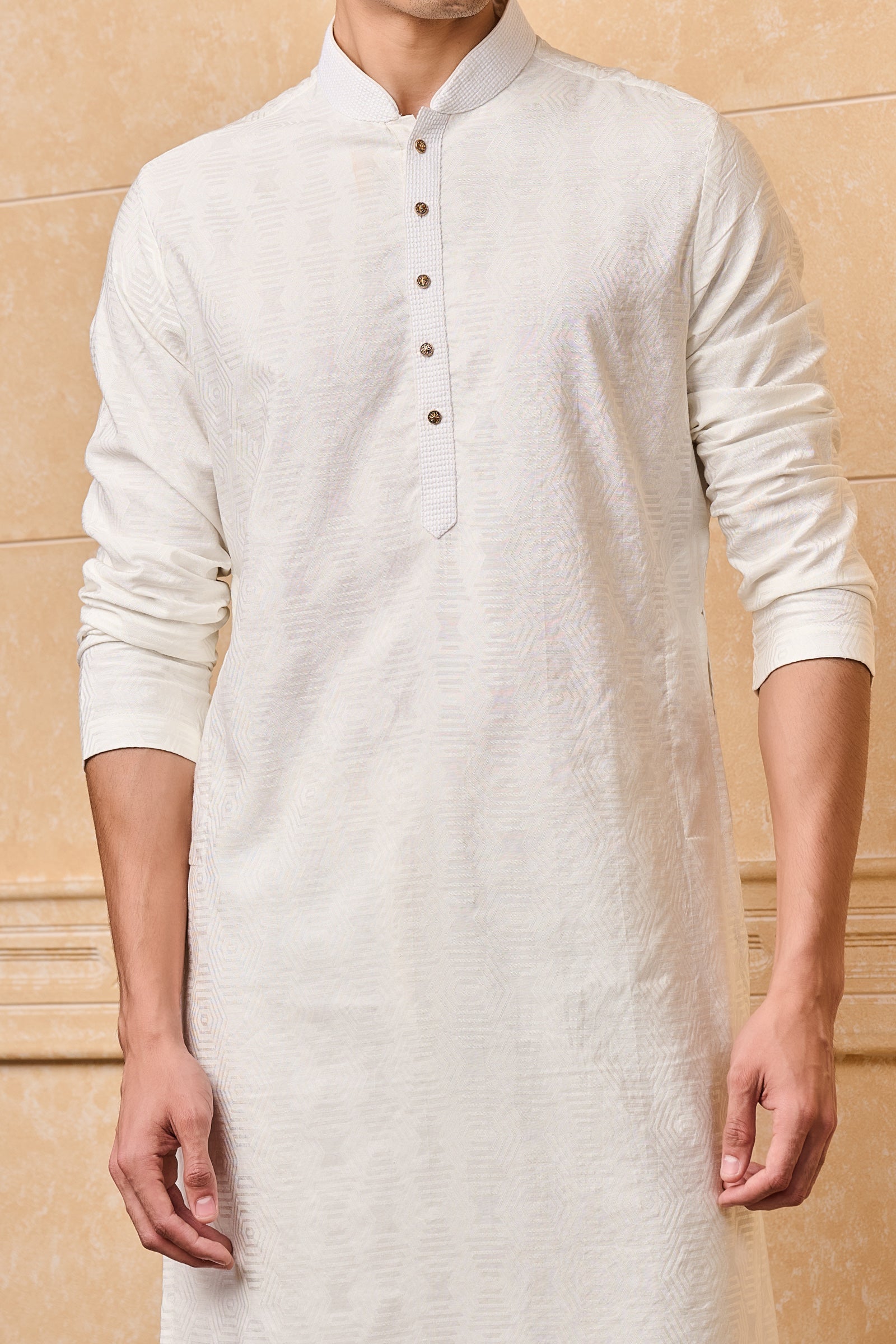 Classic White Jacquard Kurta Set