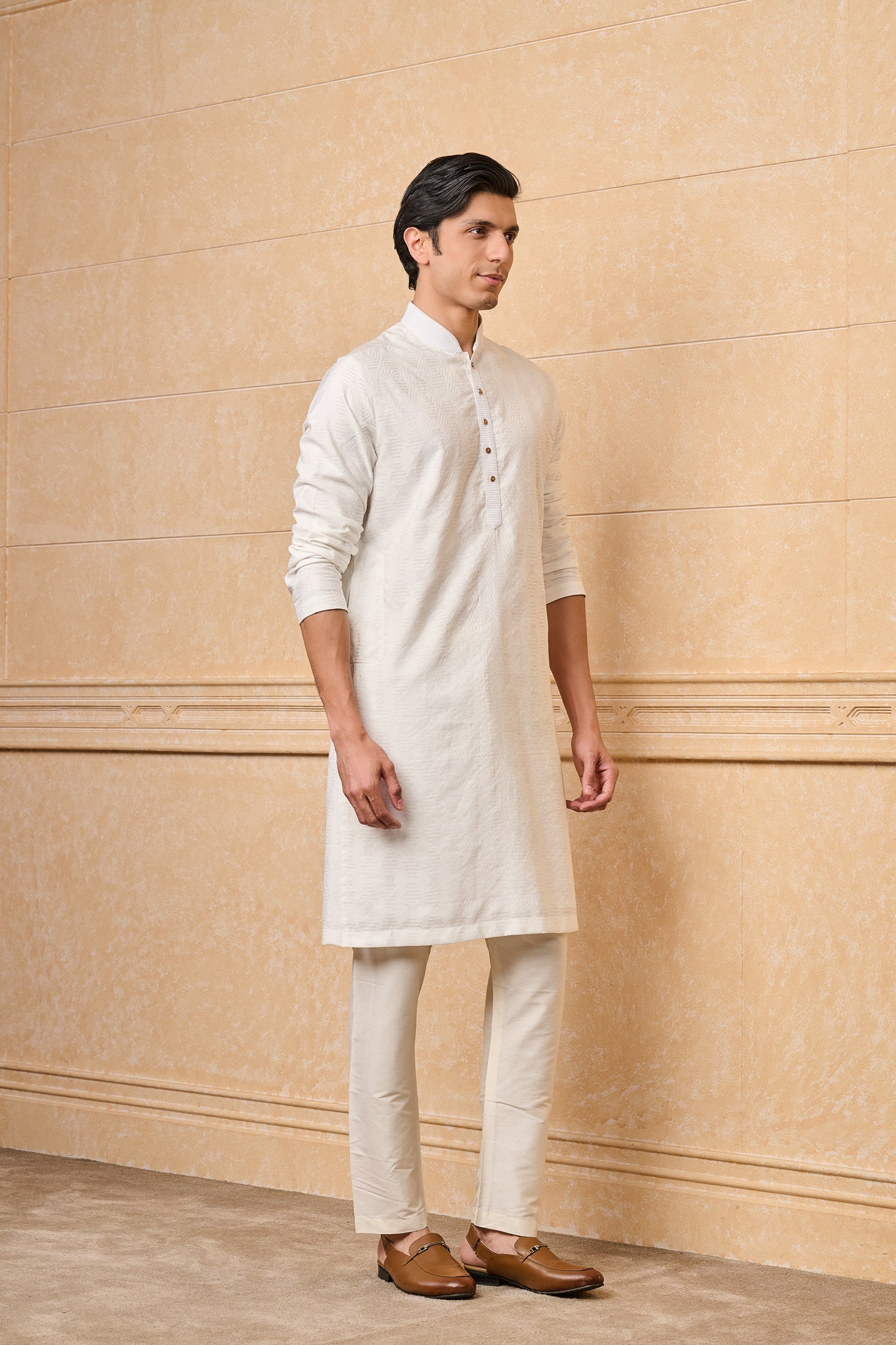 Classic White Jacquard Kurta Set