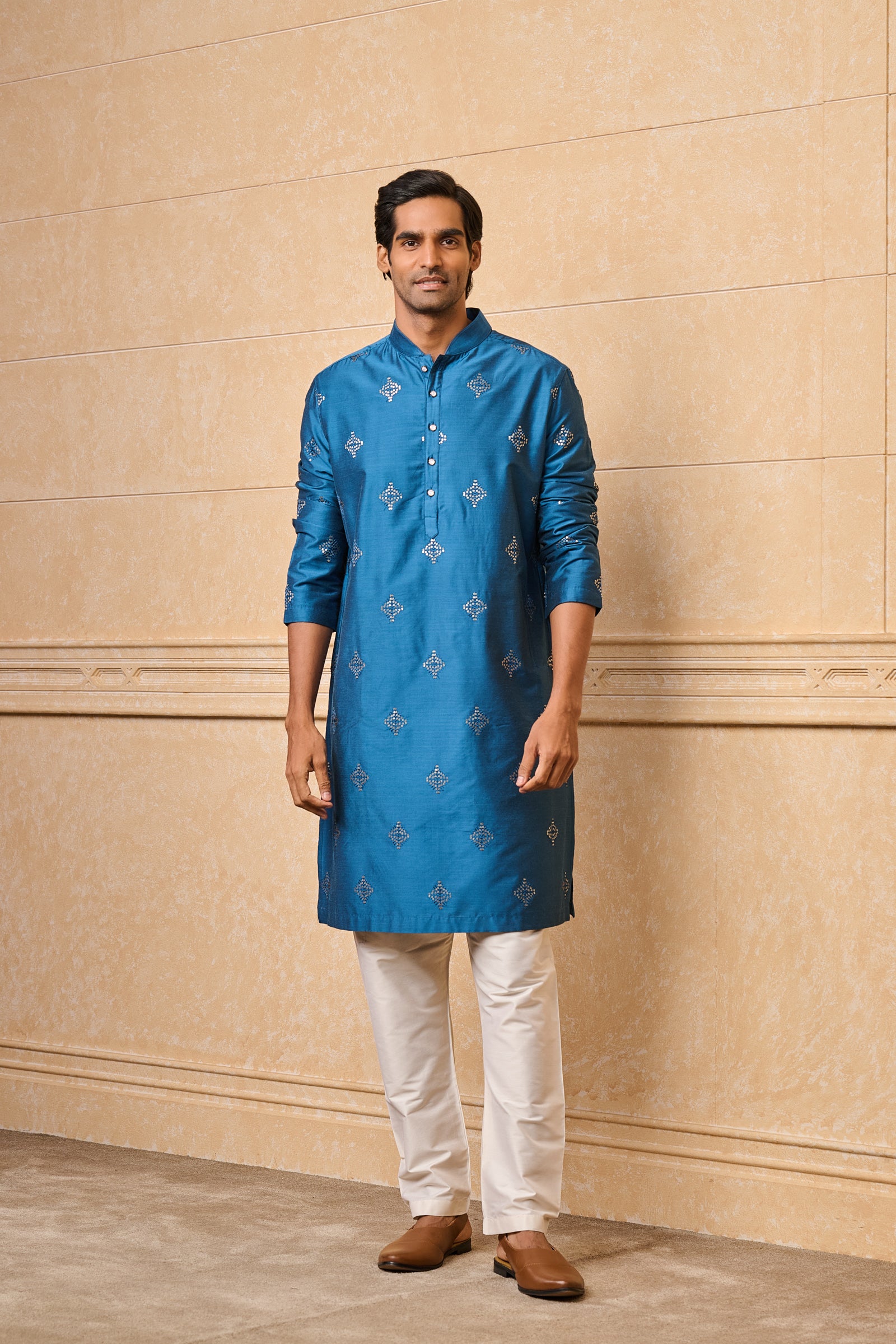 Blue All Over Embroidered Kurta Set