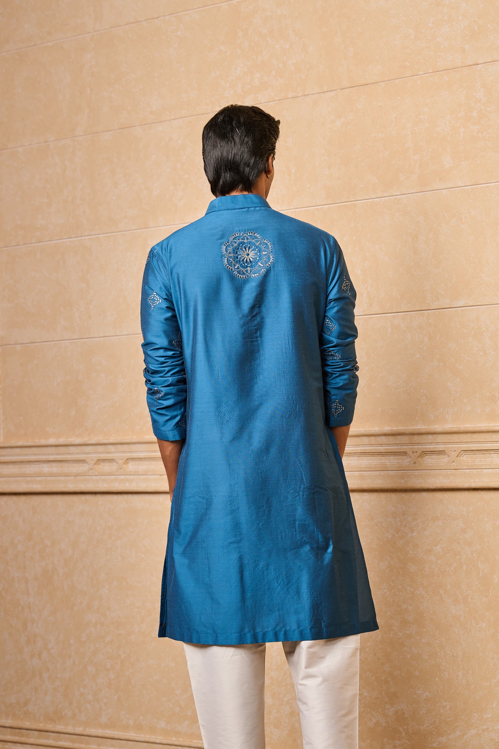 Blue All Over Embroidered Kurta Set