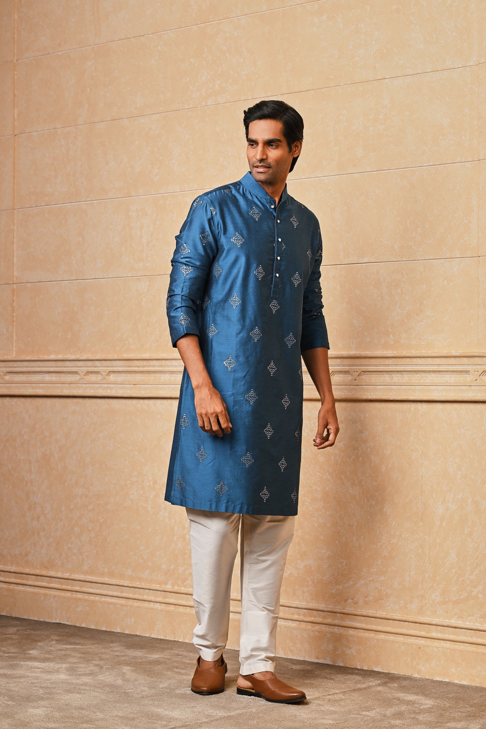 Blue All Over Embroidered Kurta Set