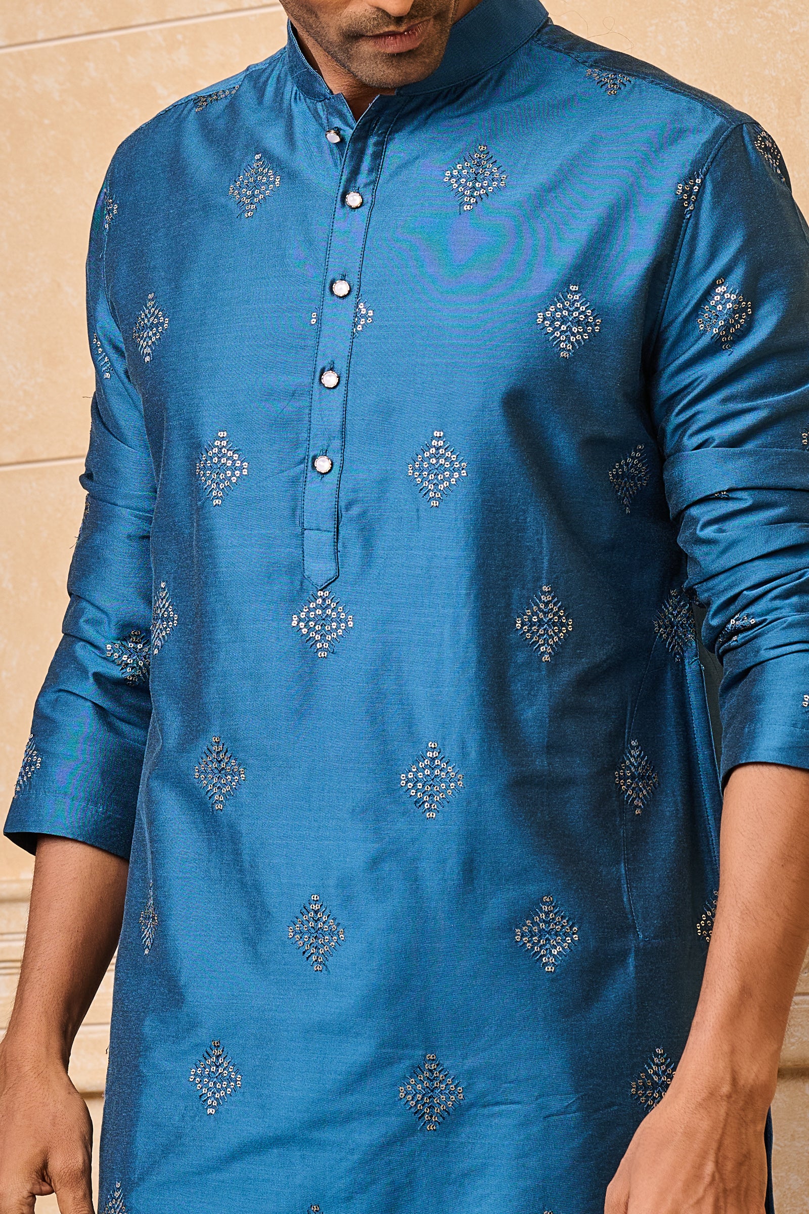 Blue All Over Embroidered Kurta Set