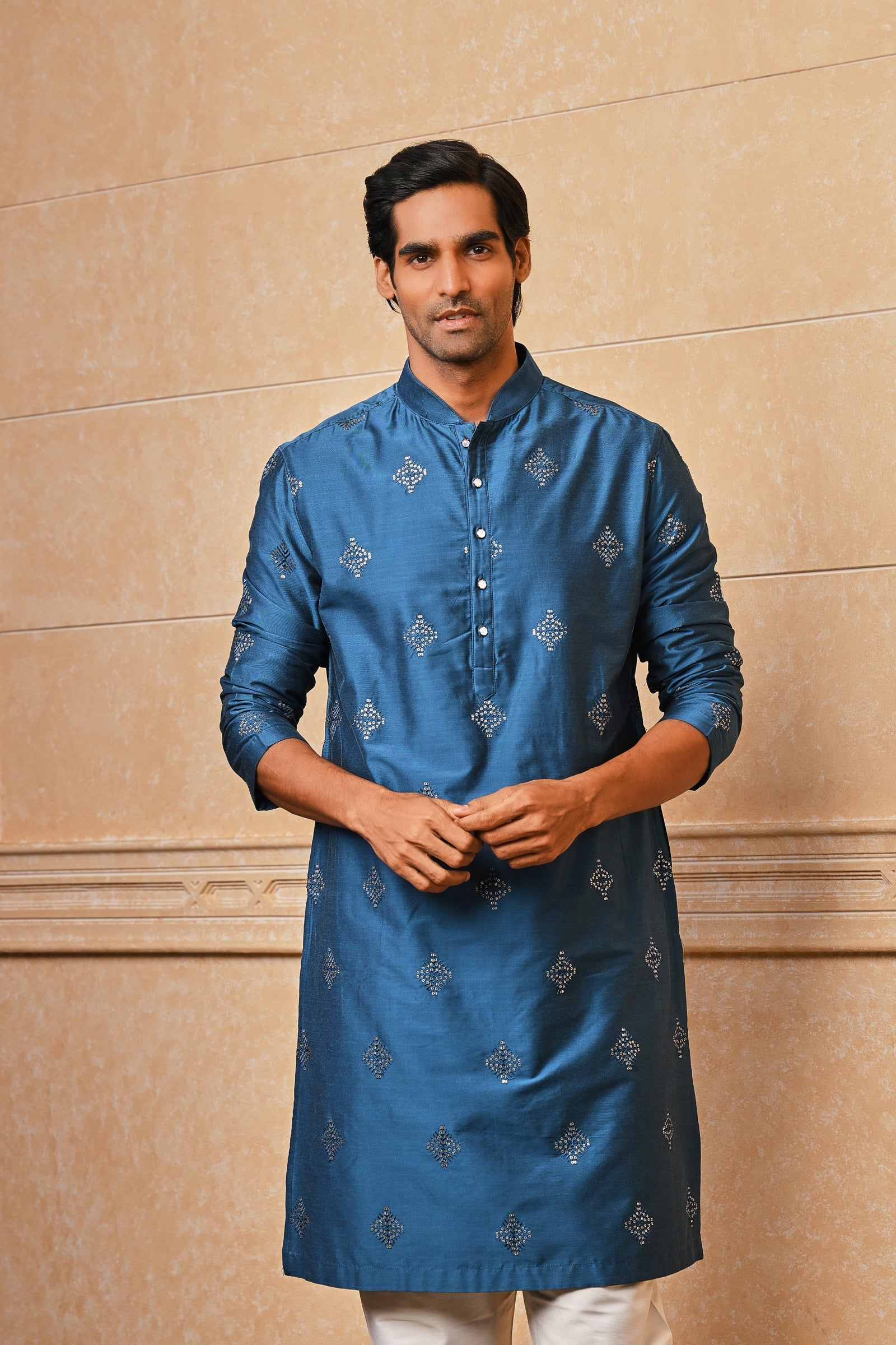 Blue All Over Embroidered Kurta Set