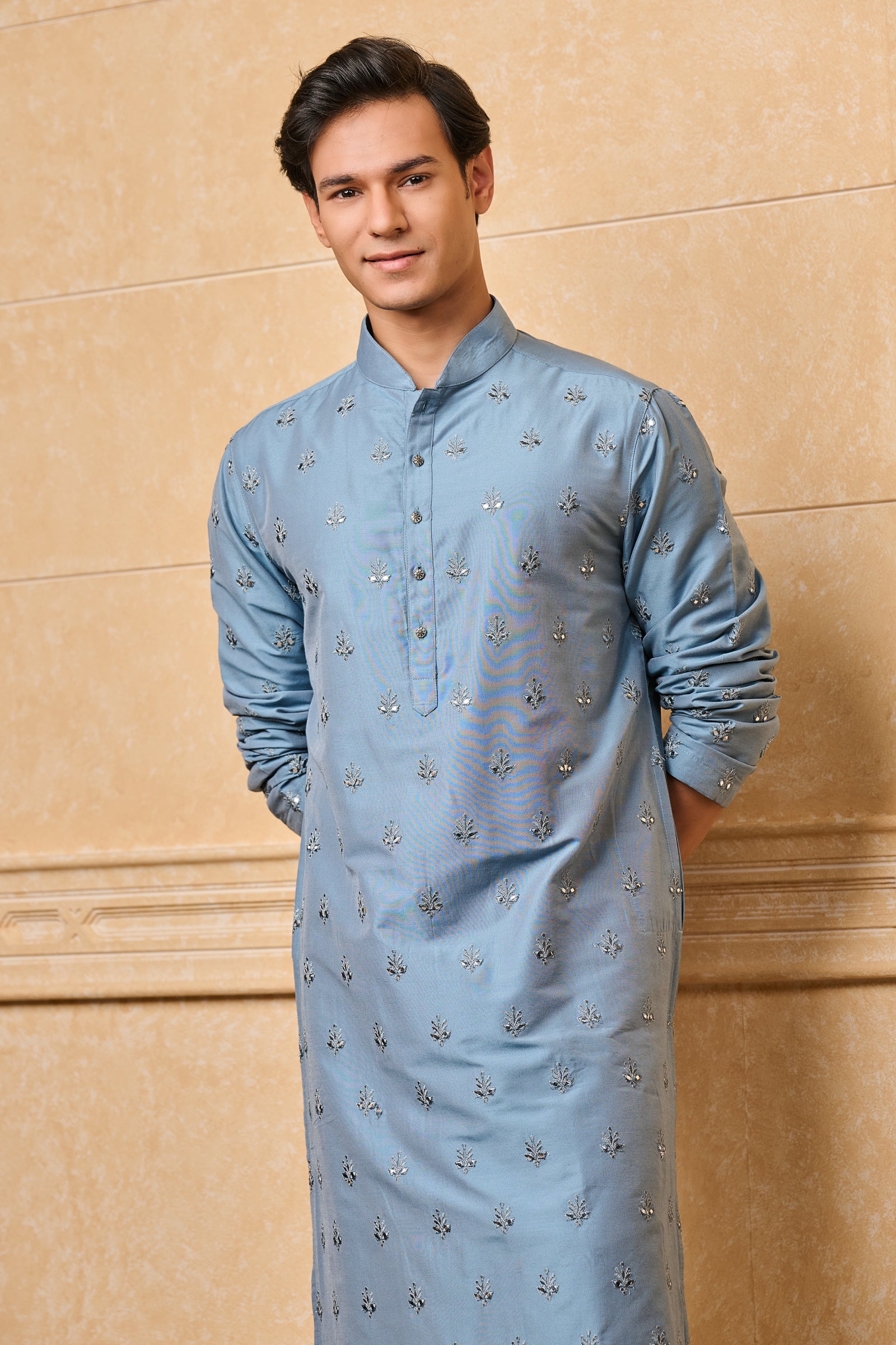 Light Blue All Over Embroidered Kurta Set