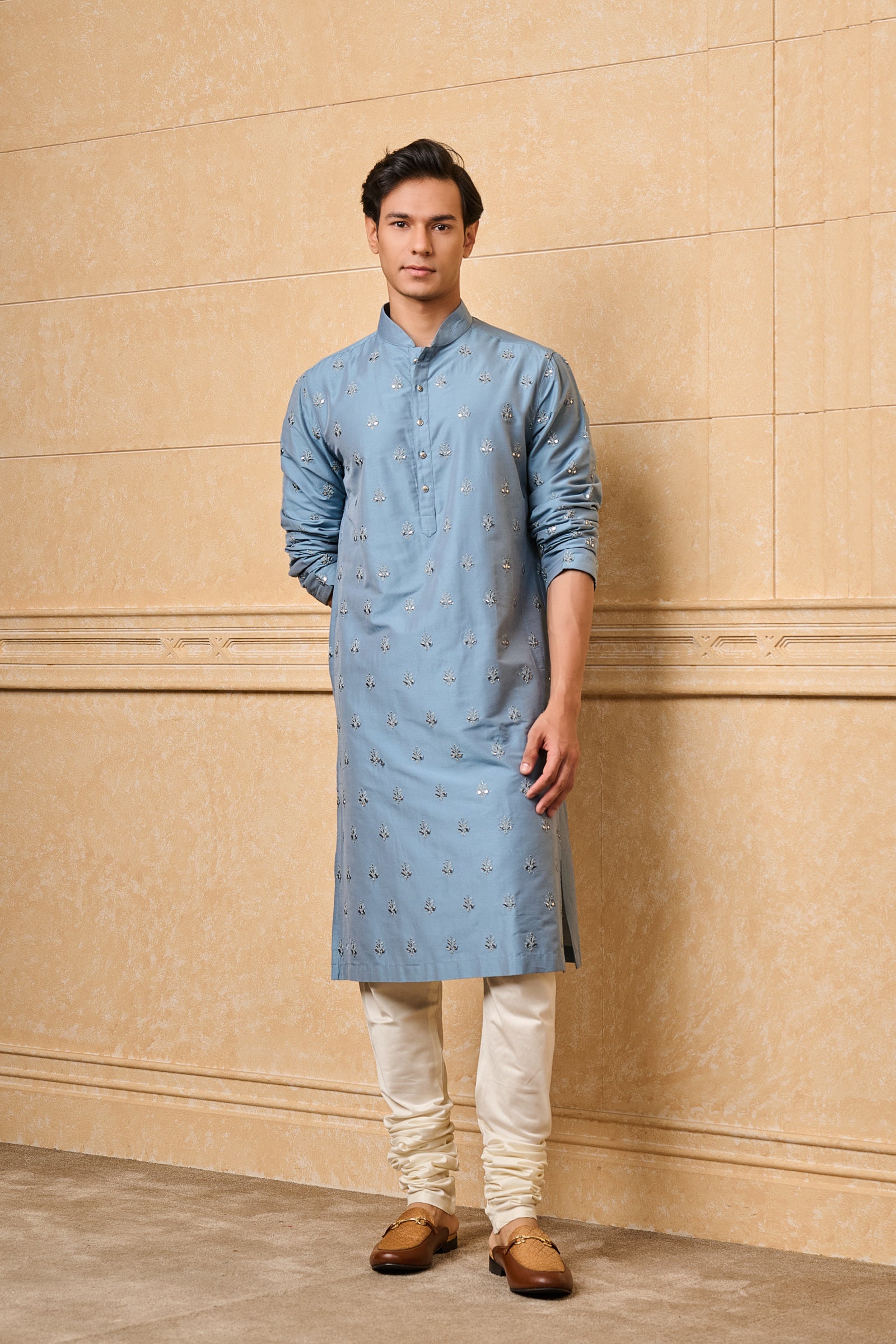 Light Blue All Over Embroidered Kurta Set