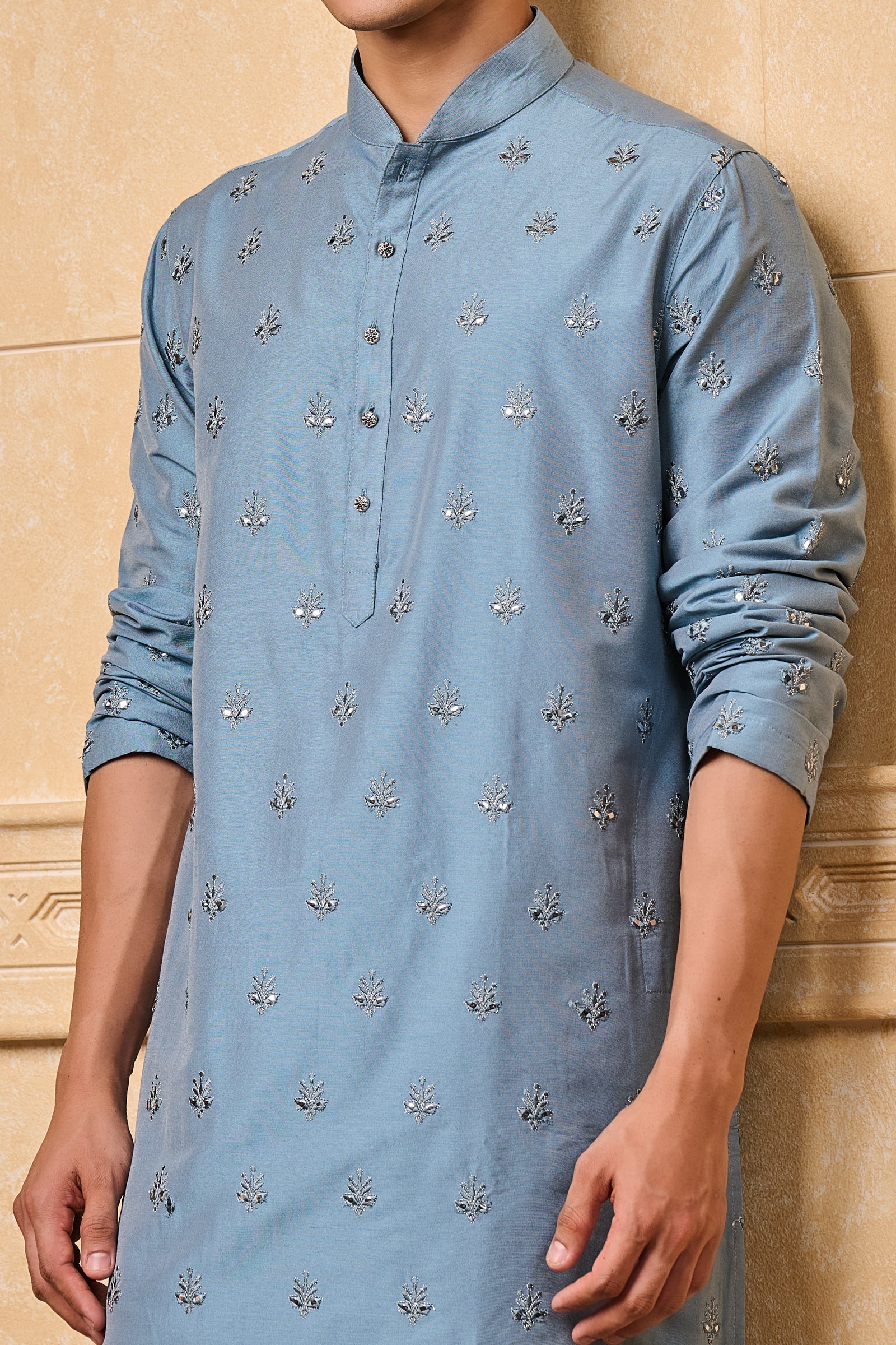 Light Blue All Over Embroidered Kurta Set