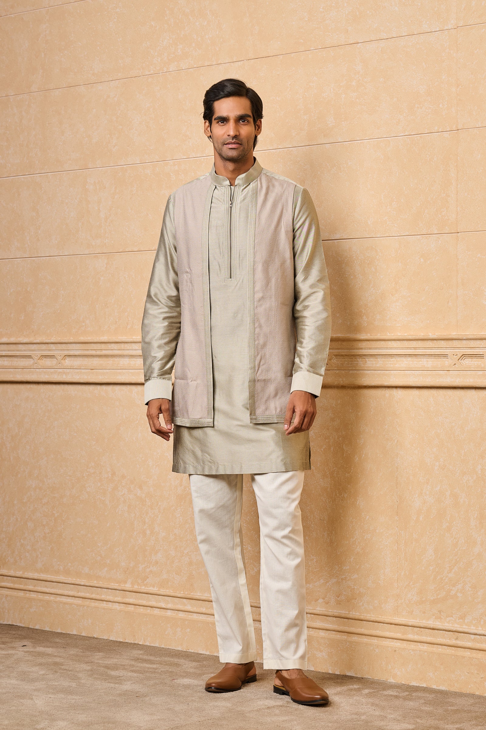 Light Grey Faux Layered Kurta Set