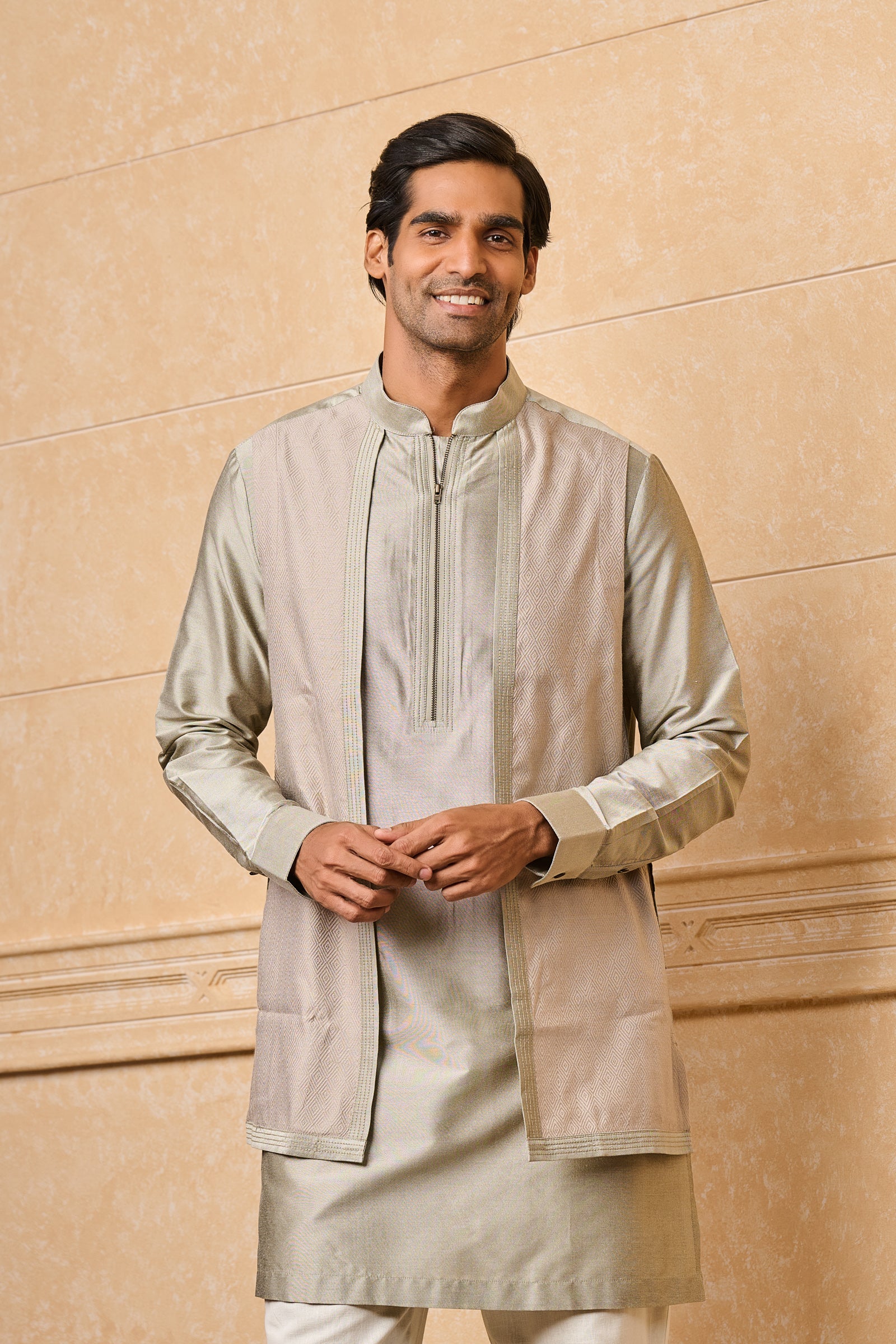 Light Grey Faux Layered Kurta Set