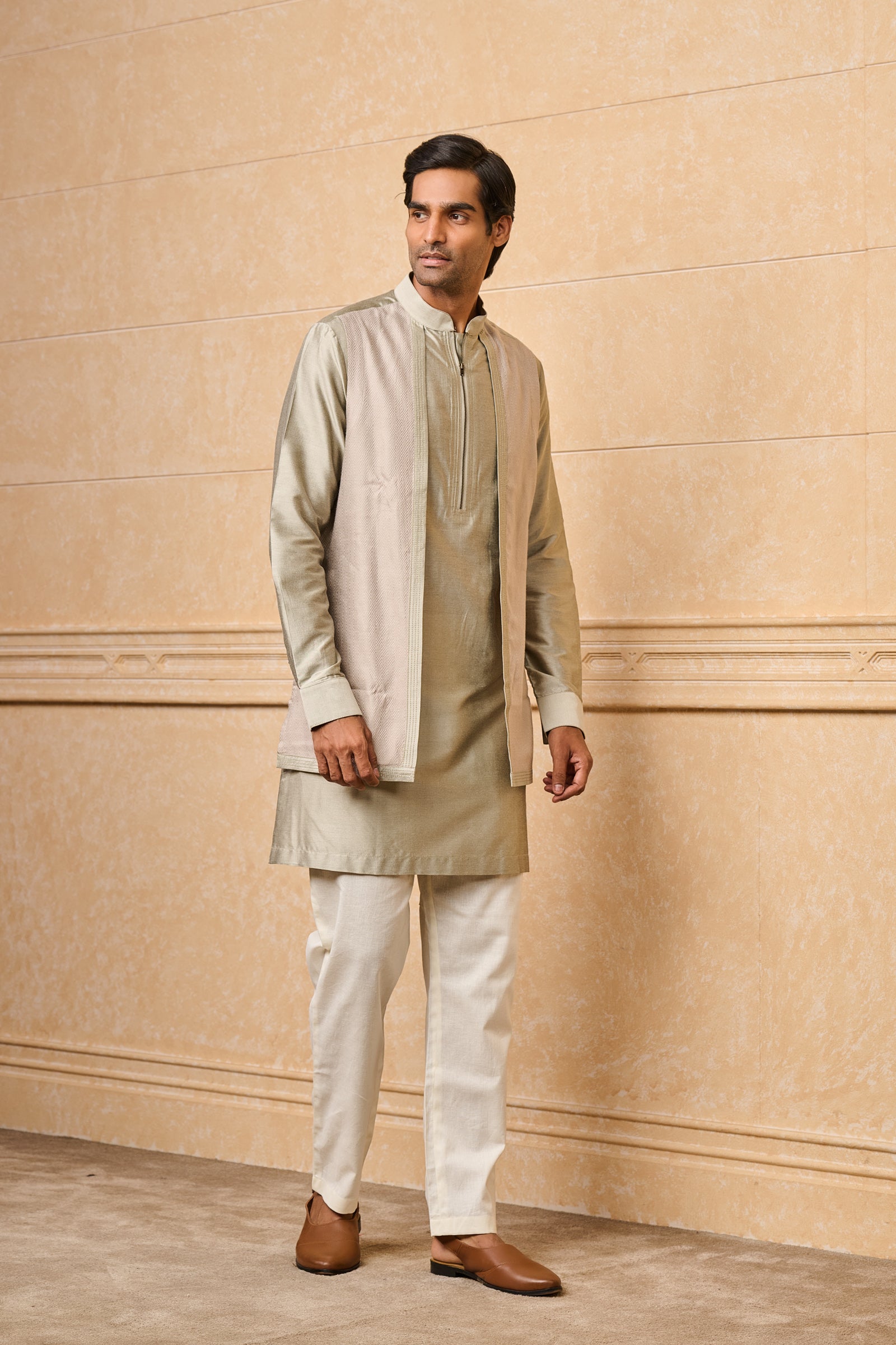 Light Grey Faux Layered Kurta Set